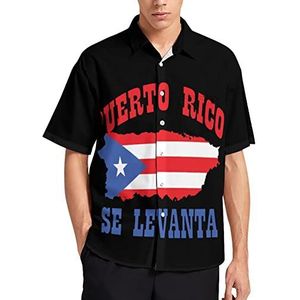 Puerto Rico Se Levanta5 T-shirt met korte mouwen voor heren, casual knoopsluiting, zomer, strandtop met zak