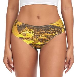 sawoinoa Schattig geel luipaardleer onderbroek dames medium taille slip dames comfortabel elastisch sexy ondergoed bikini broekje, Mode Pop, S