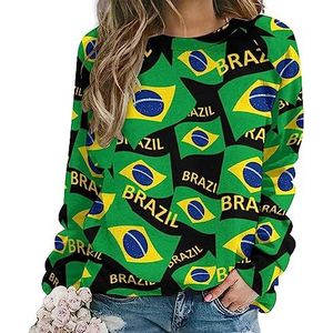 Vlag van Brazilië nieuwigheid sweatshirt voor vrouwen ronde hals top lange mouw trui casual grappig