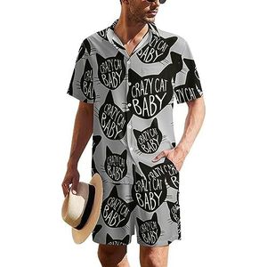 Crazy Cat Hawaïaans pak voor heren, set van 2 stuks, strandoutfit met korte mouwen en korte broeken, bijpassende set