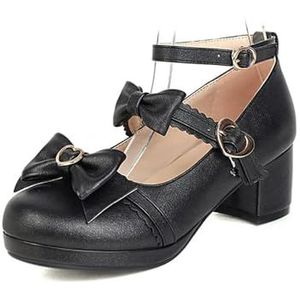 Immemorialm Meisjes High School Sweet Black Halloween Vampier Gothic Lolita Style Lady Pink Vleermuisvleugels Ruches Mary Janes Plateauschoenen Damesschoenen, zwart (A), 38 EU