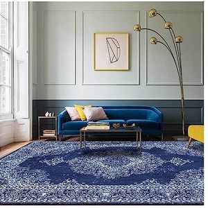 Gebiedskleed, Bloemenkleed For De Woonkamer, Binnen Laagpolige Boho-kleed, Antislip Wasbaar Kleed, For Woonkamer, Slaapkamer, Eetkamer, Kantoor(Dark blue,80 x 120 cm)