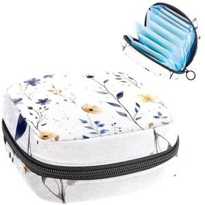 Bloemen en maan op witte achtergrond maandverband opbergtas grote menstruatie cup zakje met rits, menstruatie pads tas winkel panty voeringen tampons voor meisjes vrouwen
