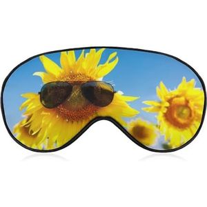Bloeiende zonnebloemen met zonnebril, blauwe hemel, slaapmasker met verstelbare riem, comfortabel zacht oogmasker, slaaphulp, lichtblokkerende oogmaskers