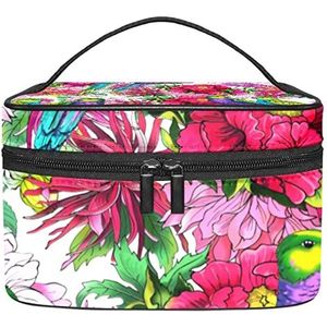 Papegaaien en bloemen make-up organizer tas, reismake-up tas organizer case draagbare cosmetische tas voor vrouwen en meisjes toiletartikelen, Meerkleurig, 22.5x15x13.8cm/8.9x5.9x5.4in