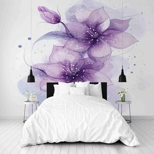 Dppyuxa Aquarel Bloemen Muurschildering Fotobehang Lavendel Muurschilderingen voor Woonkamer Slaapkamers 400x280 cm Muurschildering Behang Achtergrond Muur Interieur Decor 3D-Effect Muurschilderingen