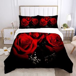 BLOORI Beddengoed, rozen, 220 x 240 cm, bedrukt beddengoed, troosterset, 3D, romantische bloemen, dekbedovertrek voor tweepersoonsbed (roze 7, 220 x 240 cm + 80 x 80 cm x 2)
