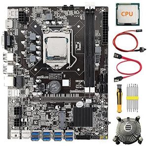 AMIUHOUN B75 8 Card BTC Mijnbouw Moederbord+CPU+Koelventilator+Schroevendraaier+-kabel+Schakelaar Kabel 8X USB3.0 (PCIE) LGA1155 DDR3 MSATA