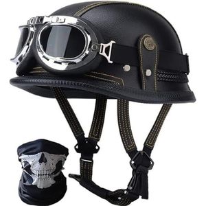 Vintage Duitse Motorfiets Halve Helmen Halve Schaal Helm met DOT/ECE, Jet Helm Retro, Chopper Helm, Retro Motorhelm, Scooter Helm, Open Helm, met Zonnebril, Snelsluiting B,M=57-58cm
