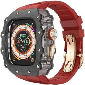 dayeer Koolstofvezel Case Band voor Apple Watch 49MM Ultra2 Ultra, fluorrubber horlogeband met Cover Mod Kit voor Iwatch Series9/8/7/6/5/4/se (Color : Redr, Size : 45mm 44mm for 9876)