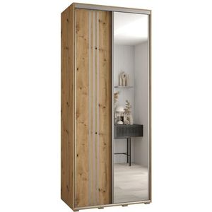 MEBLE KRYSPOL Davos 7 100 slaapkamerKledingkast met twee schuifdeuren - moderne opbergkast met spiegel, kledingroede en planken - 235,2x100x45 cm - Artisan Artisan zilver