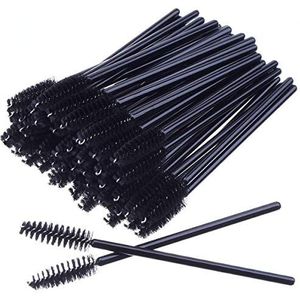 50 stuks wegwerp-wimperborstels, mascara, toverstokken, wimper-wenkbrauwapplicator, cosmetische make-upkwast, gereedschapsset (zwart)