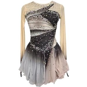 Lady's Artistieke Kunstschaatsenwedstrijd Jurken Schaats Sport Prestaties Dance Kostuums Modegradiënt Ritmische Gymnastiek Tape Voor Meisjes,Grijs,11_13Years