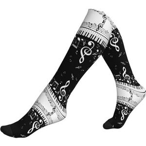 ASFgda Compressie Zwart Wit Muzieknoot Print Sokken Voor Vrouwen & Mannen, 15-20 mmhg (1 paar) Beste Ondersteuning Voor Hardlopen, Fietsen Werk En Fitness