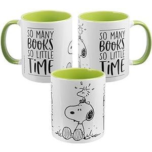 The Peanuts mok Snoopy - So many books - So little Time koffiemok, beker, koffiebeker van keramiek groen wit, 320 ml