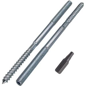 SKIR'CO (4 stuks) Stokschroeven M8 x 150 mm, plugschroeven met dubbele draad, dubbele kopbouten