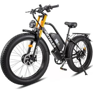 Elektrische fietsen voor volwassenen met dubbele motoren, 26-inch elektrische fiets met dikke banden, dubbele schoudervoorvork, 48V 23Ah batterij, E-Bike voor mannen met LED-kleurendisplay (oranje)