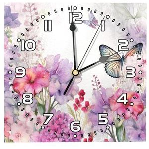 YTYVAGT Wandklokken op batterijen, moderne klokken, bloemen vlinder, vierkante stille klok 7.85 inch