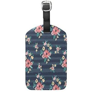 Roze Bloem Bloemen Blauw Lederen Bagage Bagage Koffer Tag ID Label voor Reizen (2 St)