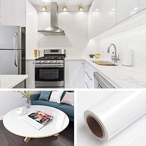 Livelynine Glanzend Wit Contact Papier voor Kast Kast Tafelblad Keuken Cupboard Deur Badkamer Slaapkamer Muurschil en Stick Behang Roll 40CMx5M Titlee
