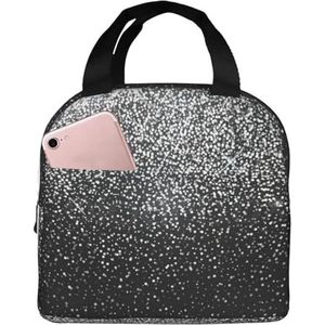 YJxoZH Glanzend Zilver Glitter Print Lunch Bag Box voor Vrouwen Mannen Herbruikbare Geïsoleerde Tote Tas Grote Capaciteit Fortravel Werk Picknick