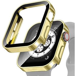 EEOMOiK Case+glas voor Apple Watch serie 8 45 mm 41 mm 44 mm 40 mm waterdichte schermbeschermer accessoires rand bumper iWatch 5 SE 6 7 Cover (kleur: goud, maat: 45 mm serie 7 8)
