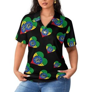 Love Ethiopia Heartbeat dames poloshirts met korte mouwen casual T-shirts met kraag golfshirts sport blouses tops 3XL