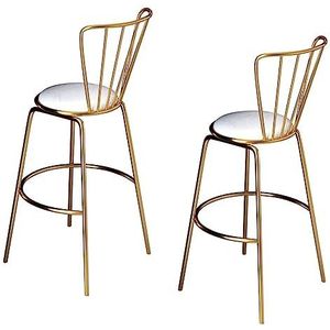 Barkrukken Barstoelen, Fluwelen Barkruk Set Van 2 Armloze Lounge Keuken Barstoelen Keuken Eetkamerstoel Metalen Poten Voetsteun Keukenstoelen(White+gold)