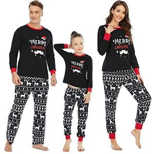 Kerst Familie Pyjama Bijpassende Xmas Nachtkleding, Ultrazachte Lange Mouw Nachtkleding Tops & PJ's Broeken, Kerstnachtkleding Voor Heren Dames Jongens En Meisjes (Mannen -zwart,2XL)