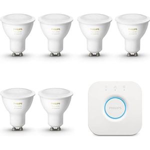 Philips Hue Starterspakket White Ambiance GU10-6 Hue Lampen met Bridge - Eenvoudige Installatie - Werkt met Alexa en Google Home