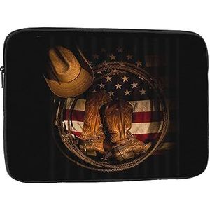 17 Inch Laptop Case Mouw Shockproof Slanke Lichtgewicht Voor Reizen Woon-werkverkeer Kantoor Zakenreis Amerikaanse Vlag Met Cowboy Laarzen Prints