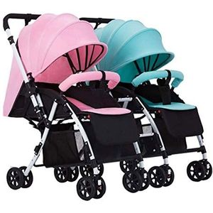 SMSOM Dubbele wandelwagen, lichtgewicht kinderwagen met handige één-hand vouwen, liggende stoelen, twee extra grote luifels en oudervriendelijke functies (kleur: C)