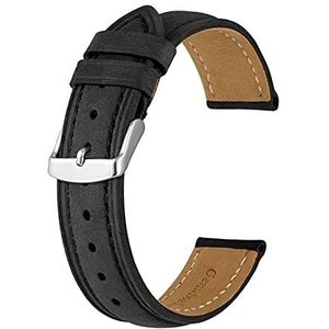 Anbeeren 14mm -24mm horlogeband, retro lederen horlogeband, vintage vervanging armband geschikt for mannen vrouwen, gepolijste gesp (Color : BLACK WHITE, Size : 15mm)