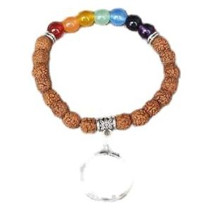 Armbanden, Rudraksha Bodhi Houten Kralen Boeddhistische Zeven Chakra Armband Levensboom Yoga Healing Reiki Bid Mala Armband (Color : Om)