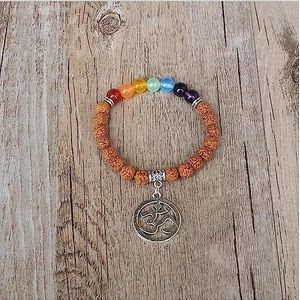 Armbanden, Rudraksha Bodhi Houten Kralen Boeddhistische Zeven Chakra Armband Levensboom Yoga Healing Reiki Bid Mala Armband (Color : Om)