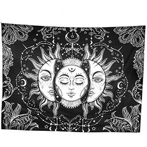 Bohemian Style Polyester Sun and Moon Mysterious Face Tapestries Wall Hanging Blanket Carpet Profound Style Tapestry for Home Bedroom Decoration(2#)
