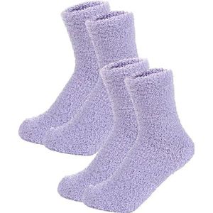 Fluffy Sokken Dames - Paars - One Size maat 36-41 - Huissokken - Badstof - Dikke Wintersokken - Cadeau voor haar - Housewarming - Verjaardag - Vrouw (Paars)