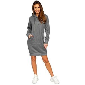 BOLF Dames sweatjurk lang sweatshirt longshirt oversized hoodie tuniek sportjurk hoodie capuchonjurk zacht en comfortabel hoogwaardige katoenmix fitness sport basic effen [A1A], Donkergrijs Ys10005, S