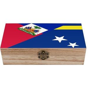 Haïti Curacao vlag houten kist met deksel opbergdozen organiseren sieraden doos decoratieve dozen voor vrouwen mannen