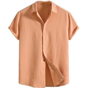 Dcvmvmn Heren zomer shirt met korte mouwen losse effen knoop korte mouw grote maat katoenen overhemd, Oranje, XL
