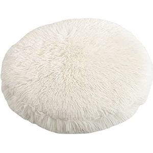 Pluche kat hondenkussen, ronde huisdier warme mat, PP katoen zacht en comfortabel voor woonkamer (L 57 cm, wit)