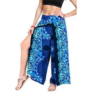 YOUR COZY Harembroek Yoga voor Vrouwen Palazzo Strandkleding Brede Been Boho Hippie Bohemian Aladdin Genie, Blauwe Veer, S