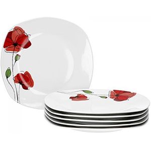 Van Well Monika 6-delige set eetborden, Ø 25 cm, bloemendecoratie, menubord, eettafel, edel merk-porselein