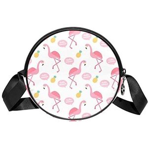 Ronde Crossbody Tas Hello Zomer Roze Flamingo Pinepple Messenger Bag Purse voor Vrouwen, Meerkleurig, 6.7x6.7x2.3 in, Sling Rugzakken