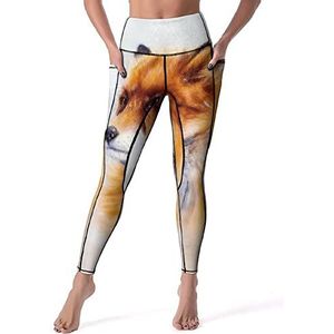 Schilderij van Wild Fox Vrouwen Yoga Broek Hoge Taille Leggings Workout Broek met Zakken 2XL