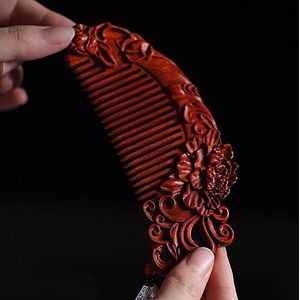 14cm Chinoiserie Holle Gesneden Sandelhout Kam Paars Sandelhout Massage Hoofdhuid Kam