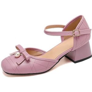 BGFCDFGV Vierkante tenen met strikgesp voor dames sandalen met hoge hakken,Purper,34 EU