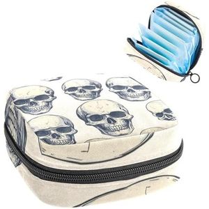 Naadloos patroon met schedels maandverband opbergtas, grote menstruatiecup zakje met rits, menstruatiepads tas winkel inlegkruisjes tampons voor meisjes vrouwen