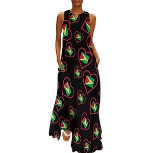 I Love Guyana Roodhartje dames enkellengte jurk slim fit mouwloze maxi-jurk casual zonnejurk 5XL
