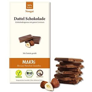 MAKRi dadelchocolade - gezoet met dadels/bio & veganistisch/fair trade/zonder geraffineerde suiker (Nougat 50%, 1 reep chocolade)